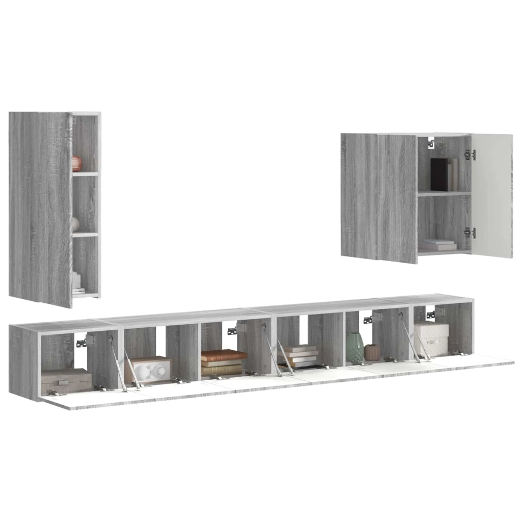 Set di Mobiletto da TV a Parete 6 pcs Grigio Sonoma