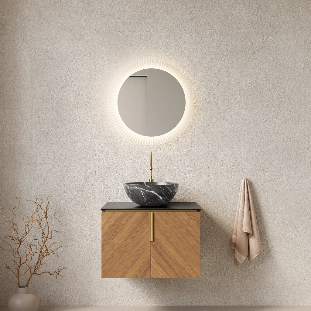 Mobile sottolavabo da bagno con lavabo in ceramica nero, 2 ante e piano in pietra sinterizzata, per bagno