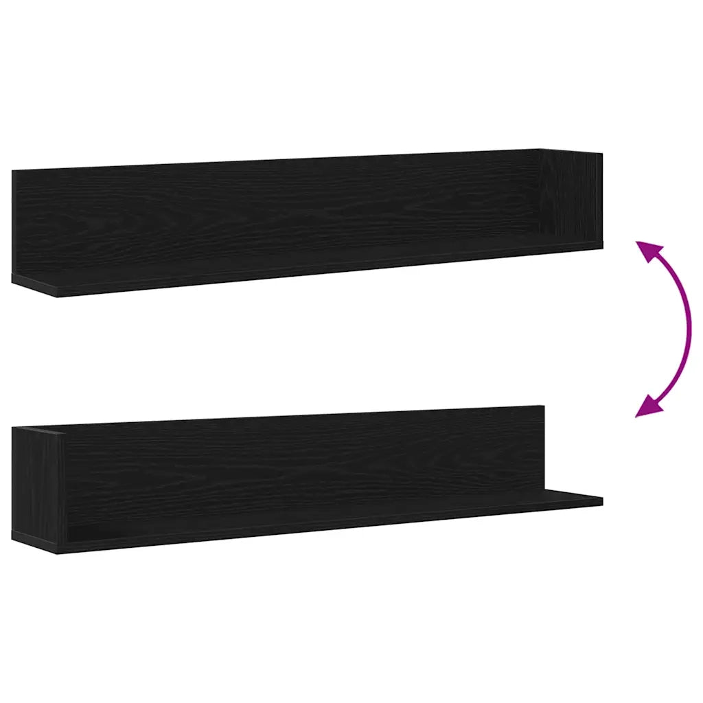 Mensole da Parete 2pz Nere 100x16,5x16,5 cm Legno Multistrato 860041