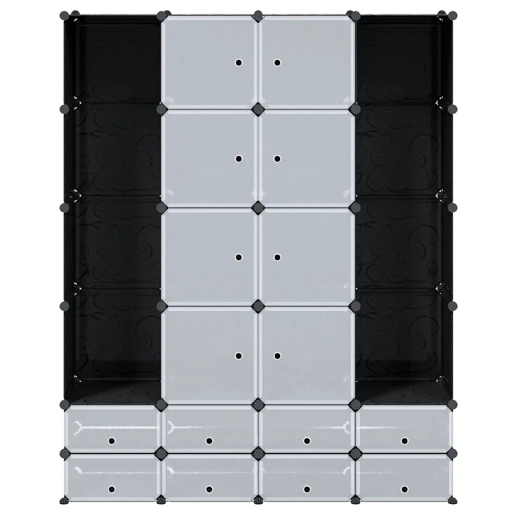 Armadietto Modulare 18 Scomparti Nero e Bianco 37x146x180,5 cm 240501