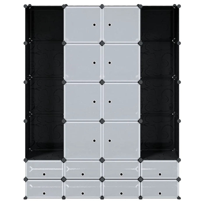 Armadietto Modulare 18 Scomparti Nero e Bianco 37x146x180,5 cm 240501