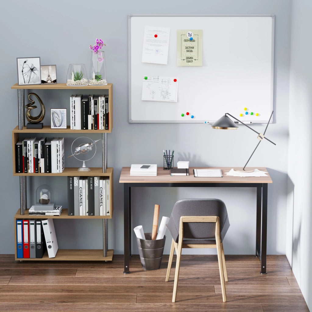Scrivania in Legno con Cassetto e Gambe Regolabili ¨C Zephmum ¨C Nero e Naturale 120x60x76 cm
