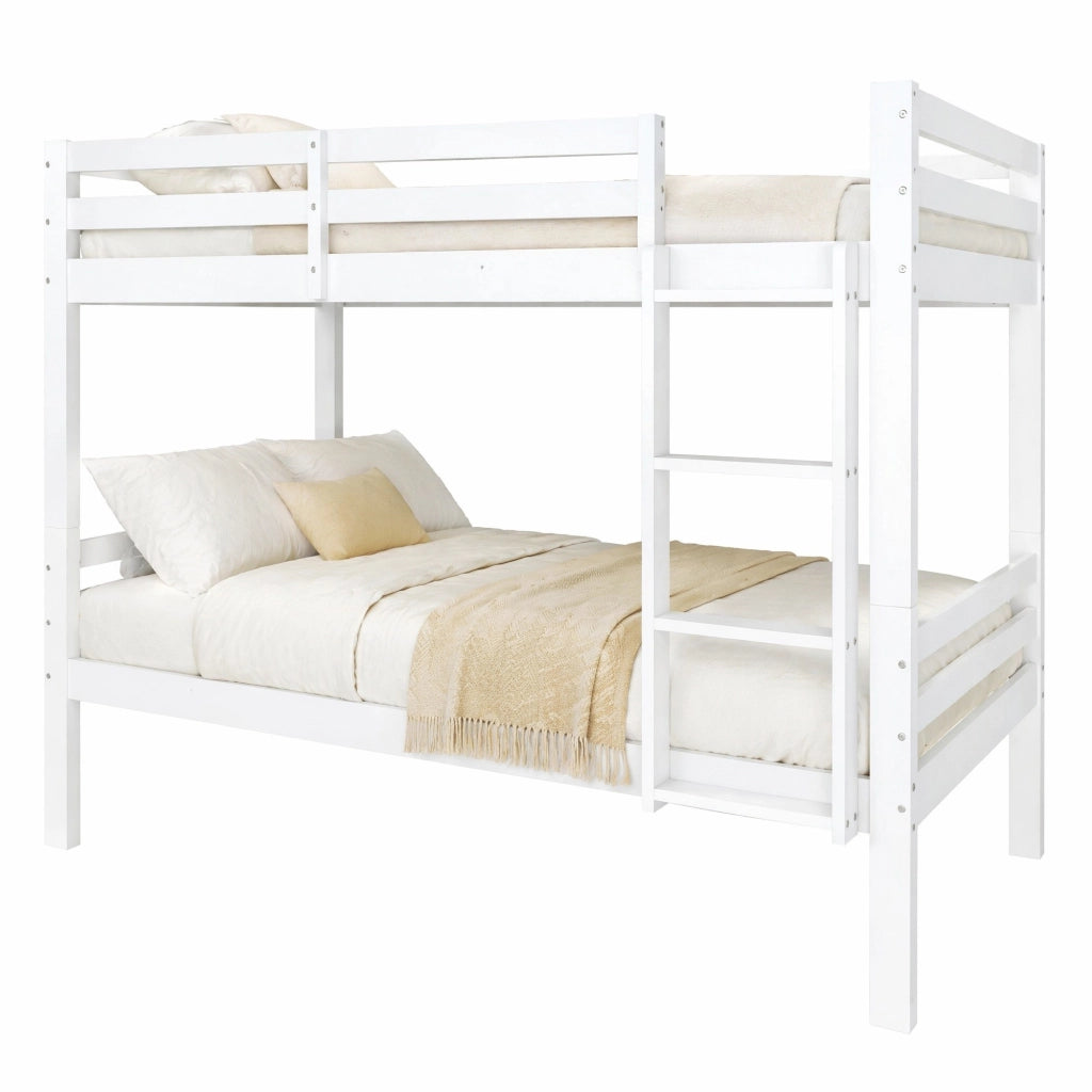 Lettino a castello per bambini in legno di pino, 2 letti singoli separabili, bianco, 90x200 cm