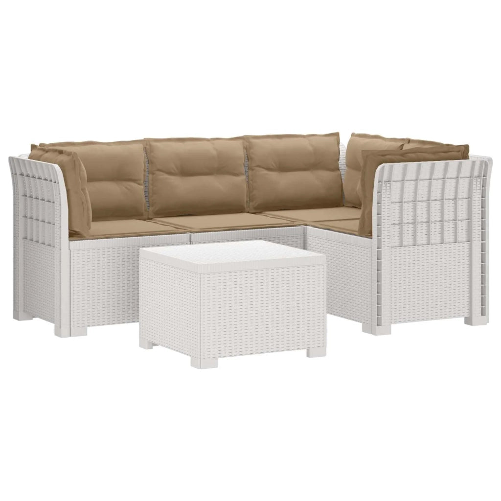Divano da giardino 4 posti con cuscini aspetto rattan PP Bianco 3444024
