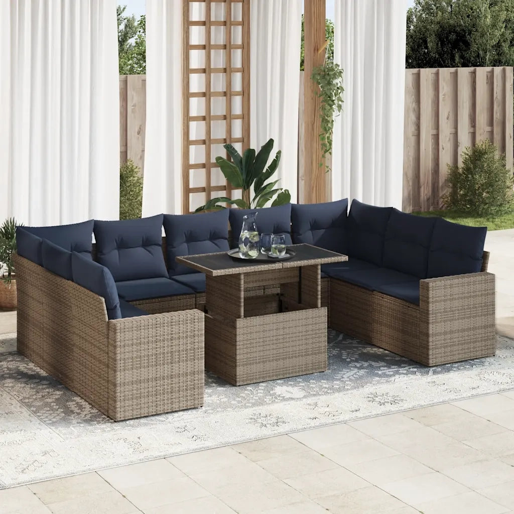 Divano Giardino 10 pz con Cuscini Grigio in Polyrattan Acacia 3326382