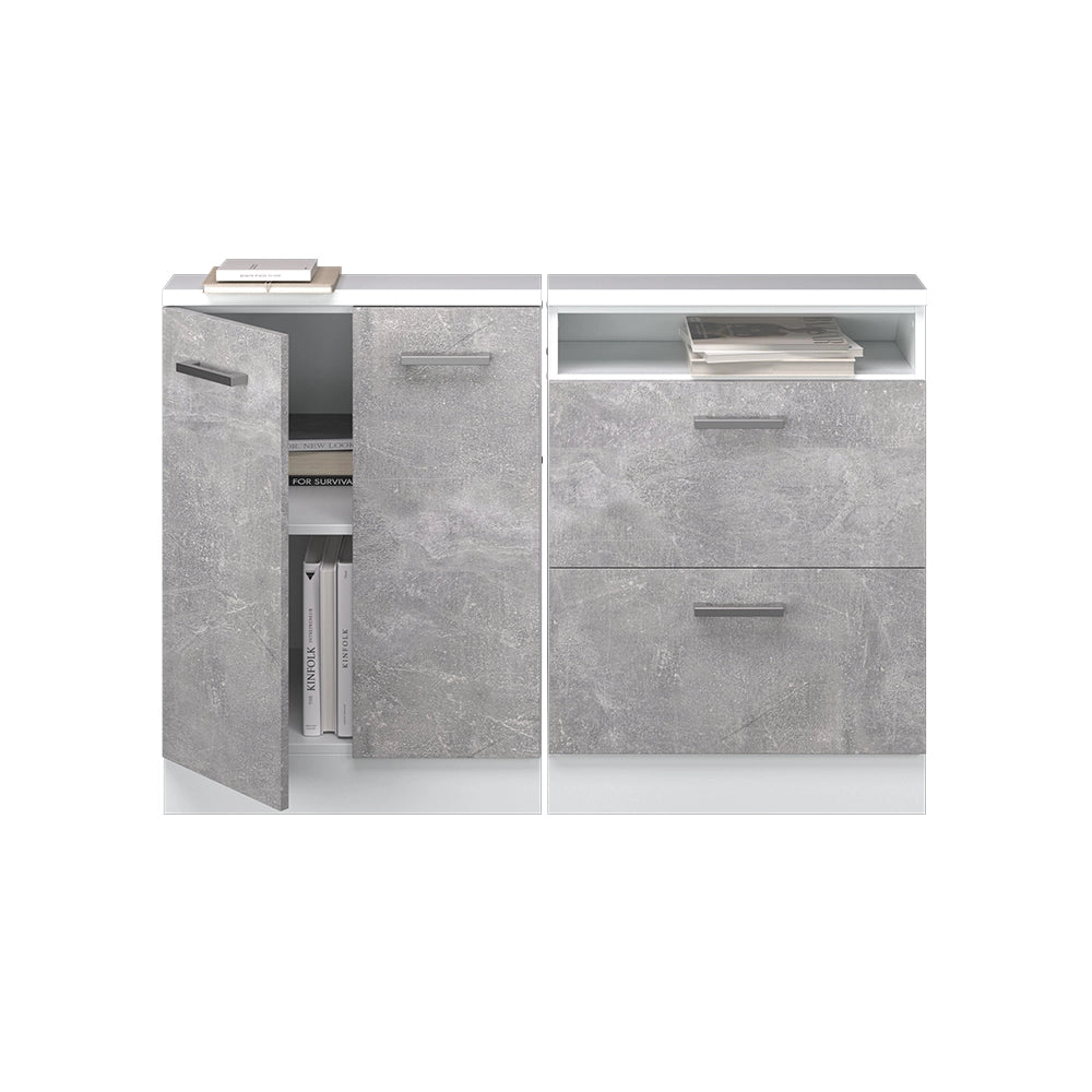 Set di mobili sottotetto Rion Calcestruzzo/Bianco Set di 2 Vicco