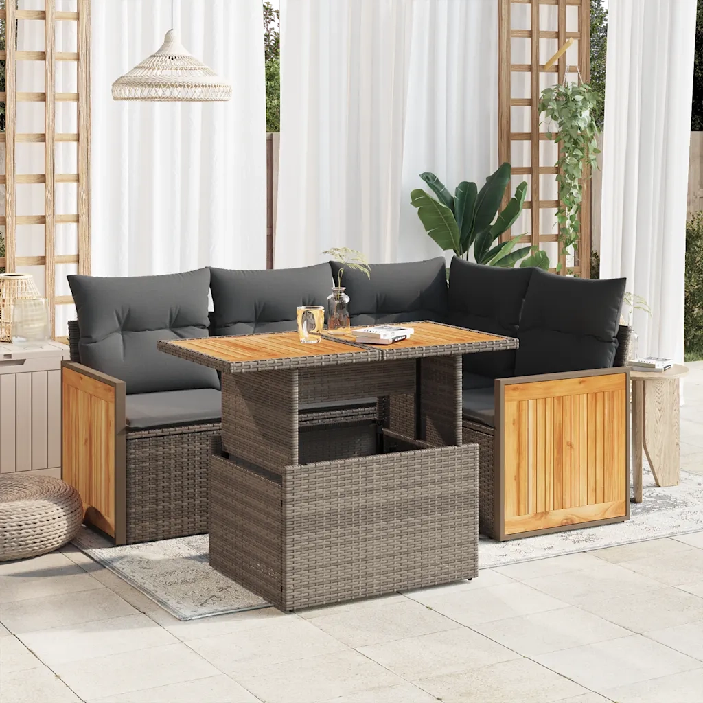 Set Divano Giardino 5 pz con Cuscini Grigio Polyrattan Acacia 3327707
