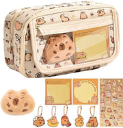 Etui per capybara, set di scuola multistrato, con chiusura, adesivi, fermaglio, cartoncini adesivi - progetto 2-in-1 rimovibile, grande capacità, stile regalo per studenti e ufficio