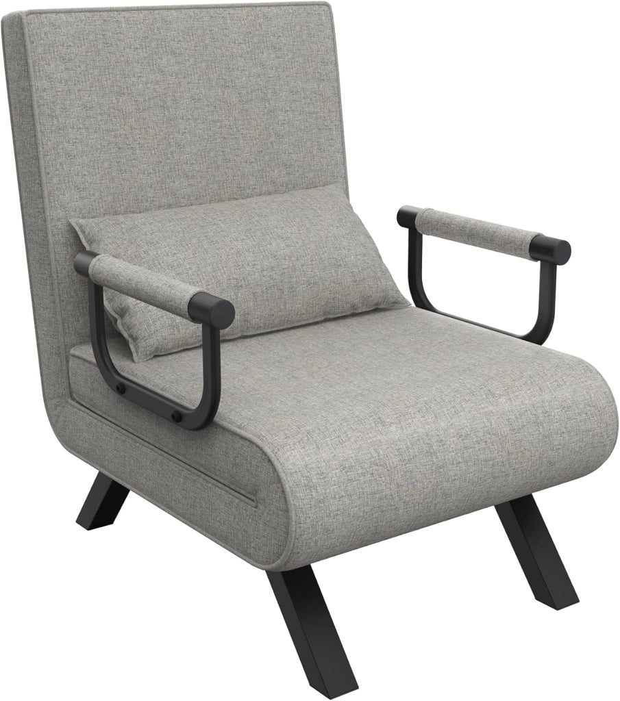 Divano letto 3 in 1 con funzione letto, divano letto con schienale regolabile e cuscino fino a 200 kg, portata 65 x 61 x 78 cm, 1 posto, grigio