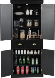 Armadietto portaoggetti multiuso con 1 cassetto e 4 ante, 76 x 40 x 183,5 cm, mobile alto per cucina, soggiorno e bagno, armadietto da bagno in legno (nero)
