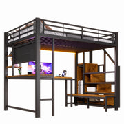 Letto a soppalco matrimoniale 140×200 cm con scrivania; USB; LED; senza materasso; metallo; nero