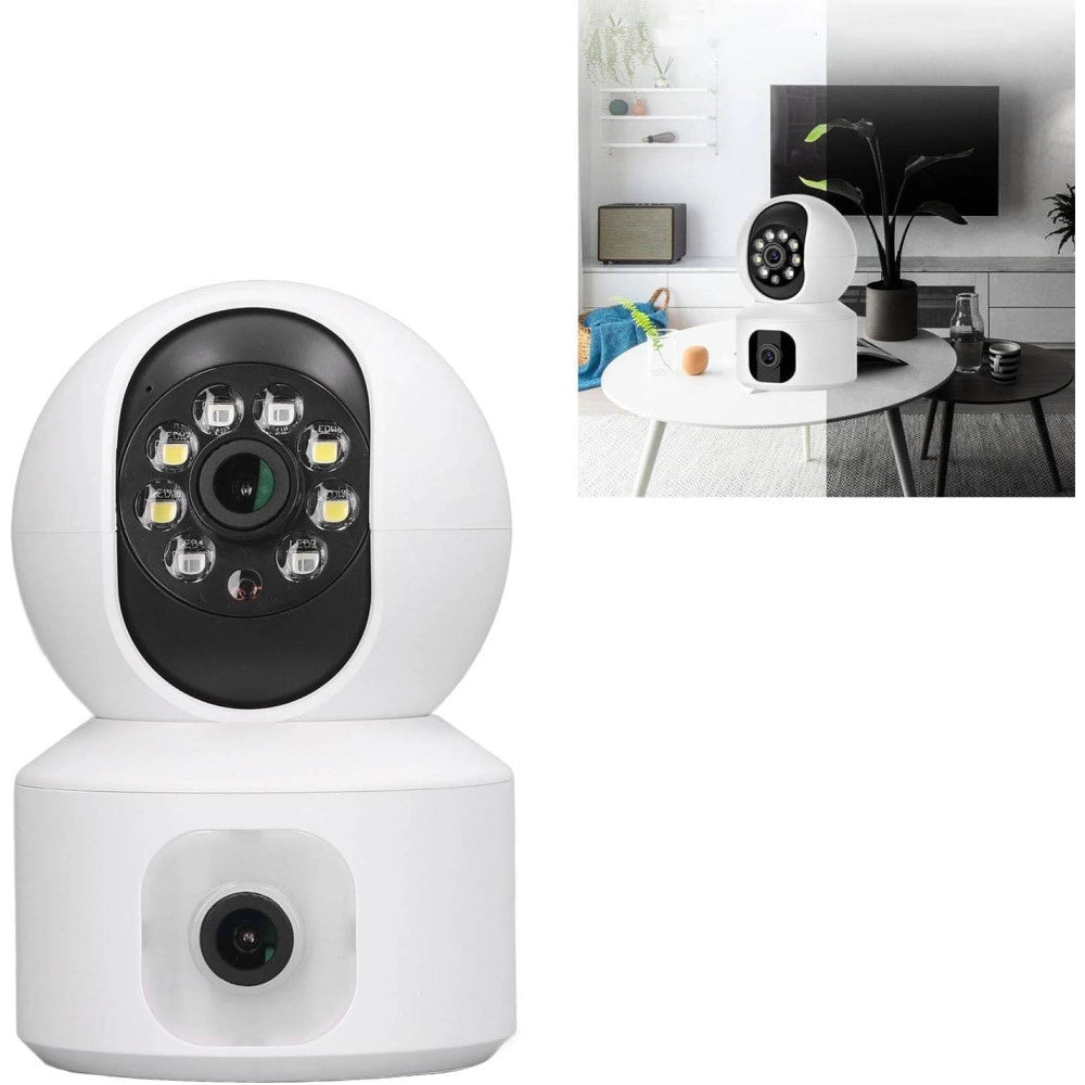 Trade Shop - Telecamera Wi-fi Doppia Videocamera Di Sorveglianza Motorizzata 360° Ip44 App -