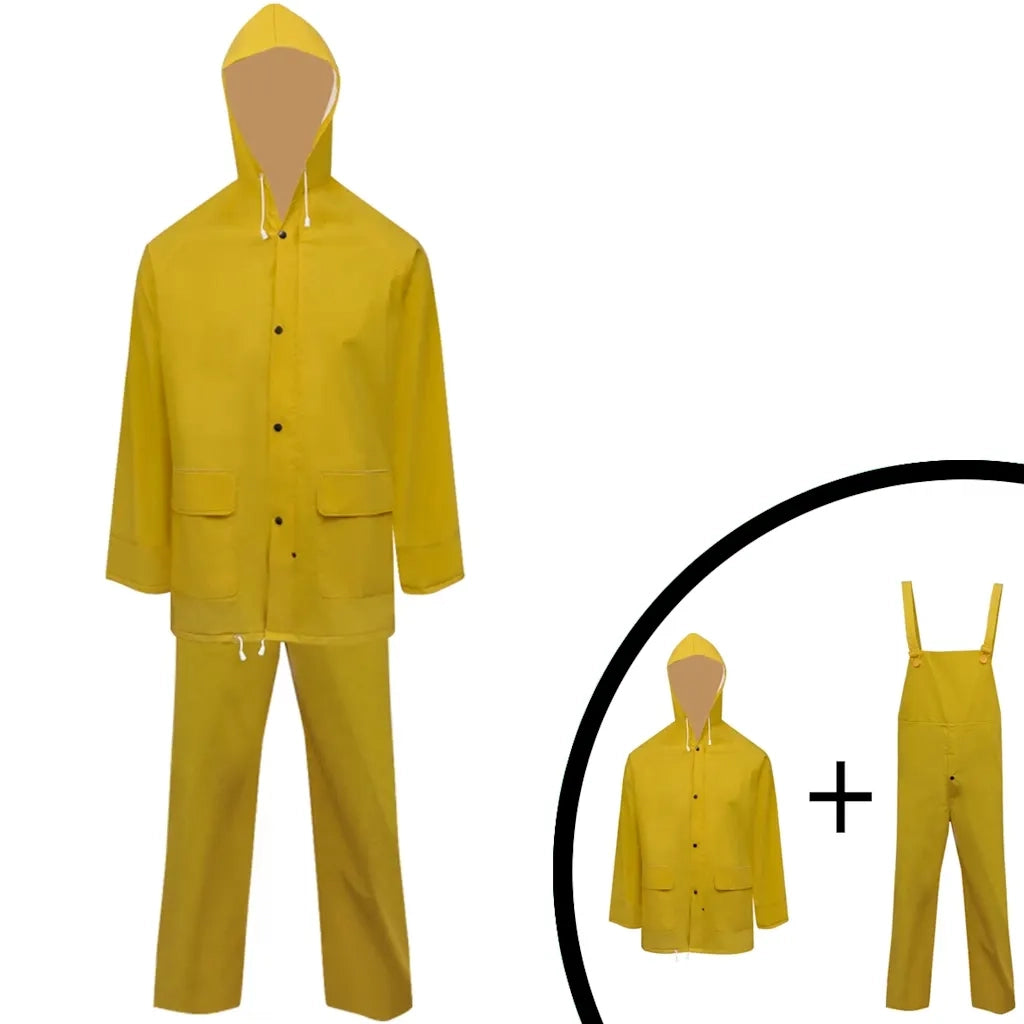 Impermeabile Verde resistente a 2 pezzi con cappuccio Giallo L