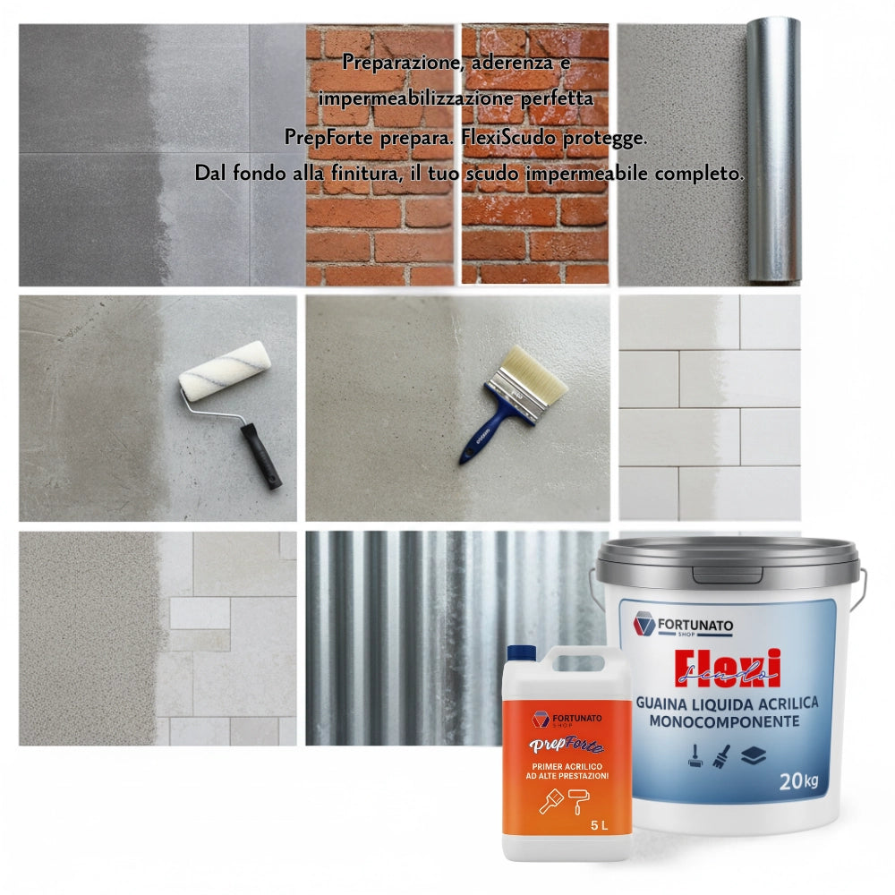 Soluzione professionale impermeabilizzante prepforte + flexiscudo per protezione superfici *** formato 20 kg + 5 l (d...