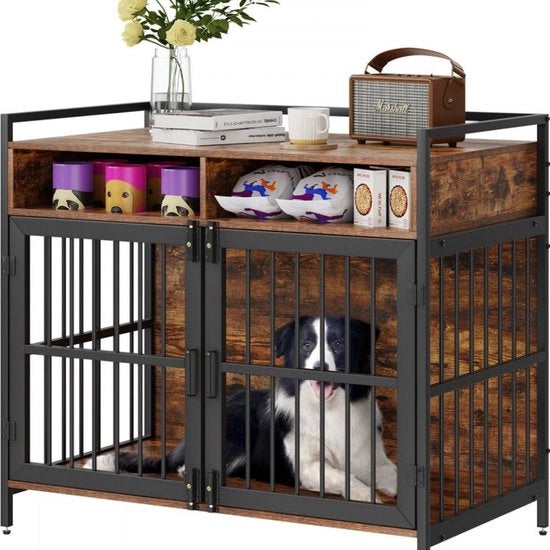 Recinzione per cani 1041x599x919mm con struttura in acciaio di carbonio e P2 lamiera ondulata Vintage tavolo da appendere con recinzione per cani design di mobili recinzione per cani con porta doppia recinzione per cani con porta per cani