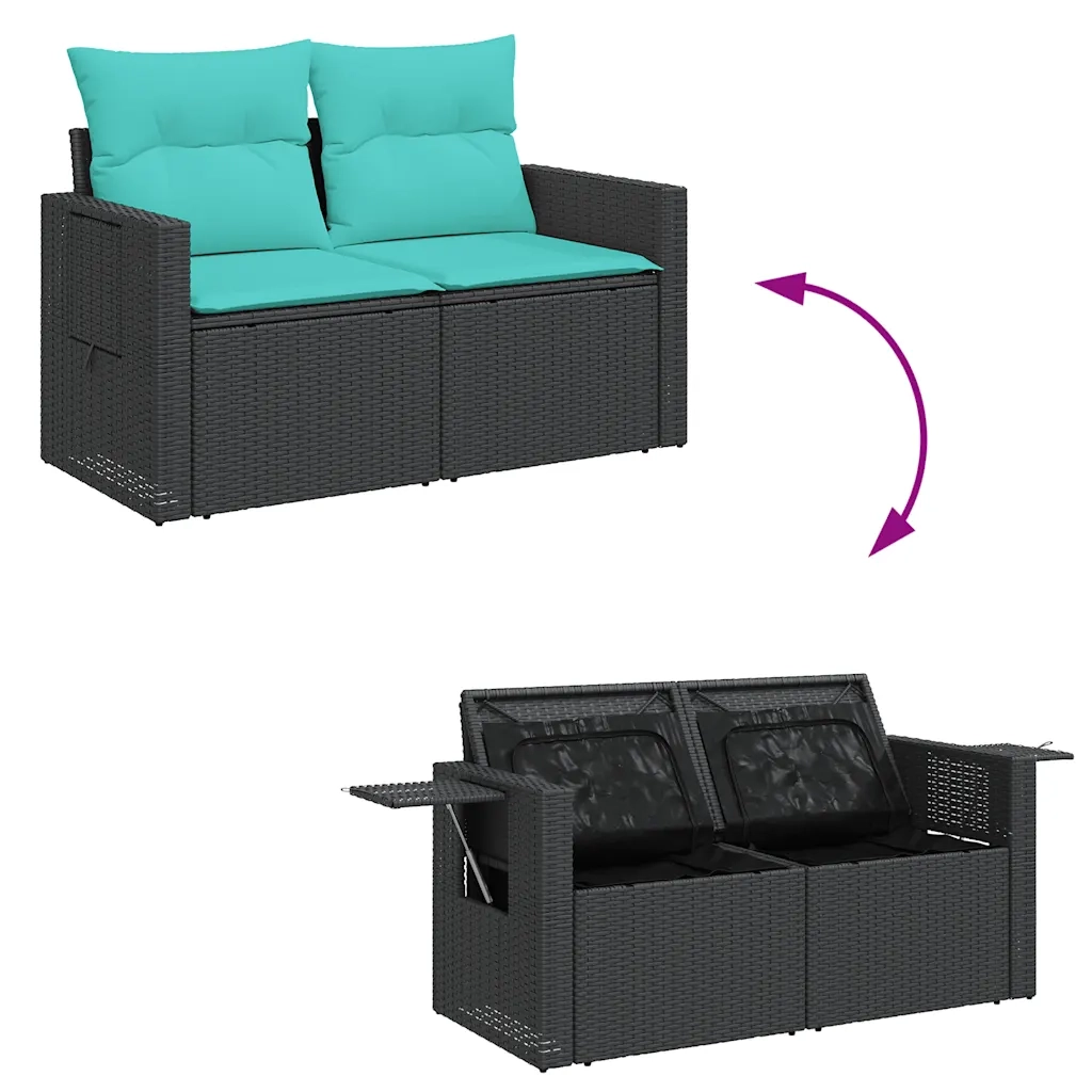 Set Divani da Giardino 9 pz con Cuscini Nero in Polyrattan 3327130