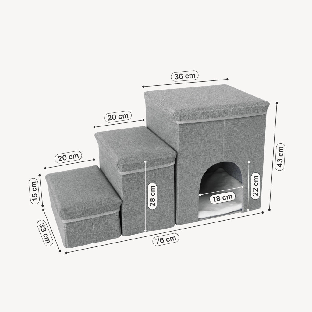 Scala per Cani e Gatti Vojens 3 Gradini con Porticina - Grigio [en.casa]