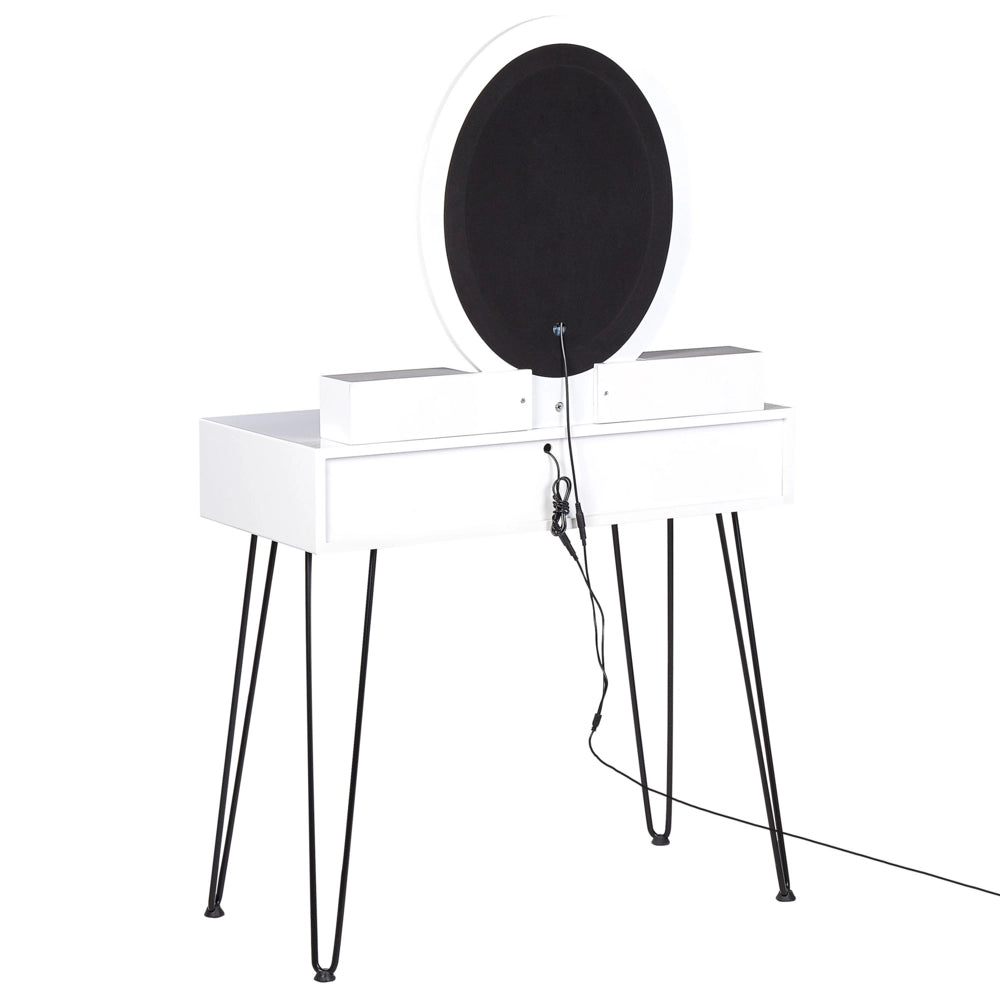 Toeletta con 4 cassetti specchio LED bianco e nero e sgabello camera da letto elegante