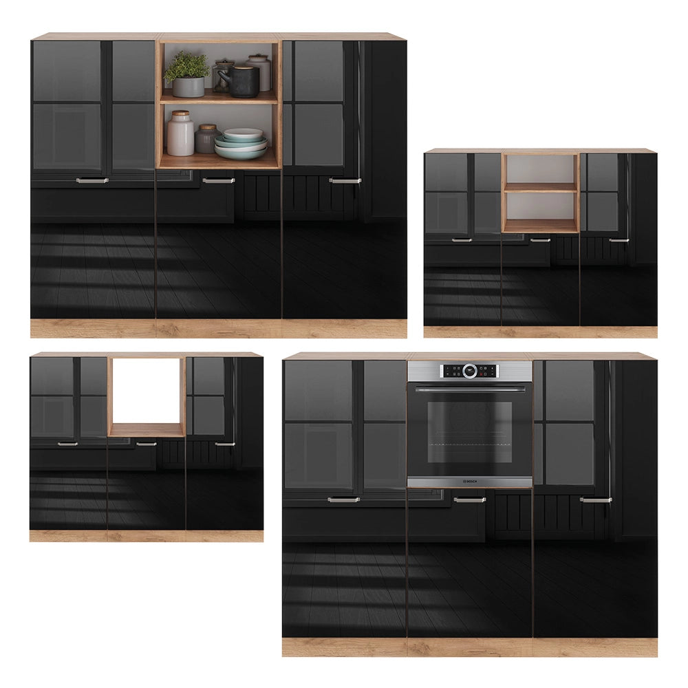 Vicco Cucine componibili piccole Rovere nero/oro lucido 180 cm senza piano di lavoro