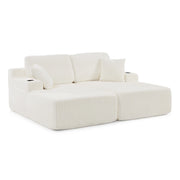 Divano letto 2 posti - con tasca laterale e portabevande - in tessuto a coste beige