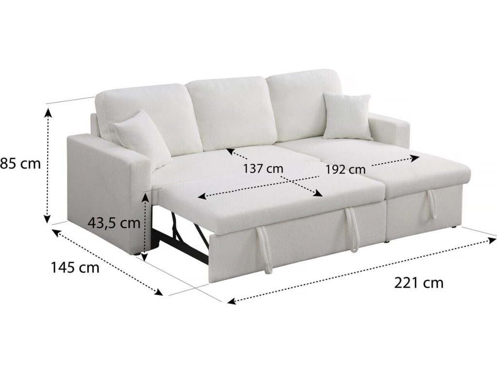 Divano angolare trasformabile/reversibile con cassapanca "Alain" - 3 posti - Bouclettes - Bianco