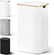 Wascio 85 litri con coperchio - Raccoglitore d'acqua sporca sottile - Wascio pieghevole in legno bambù - Wascio alto bianco con sacco per bucato