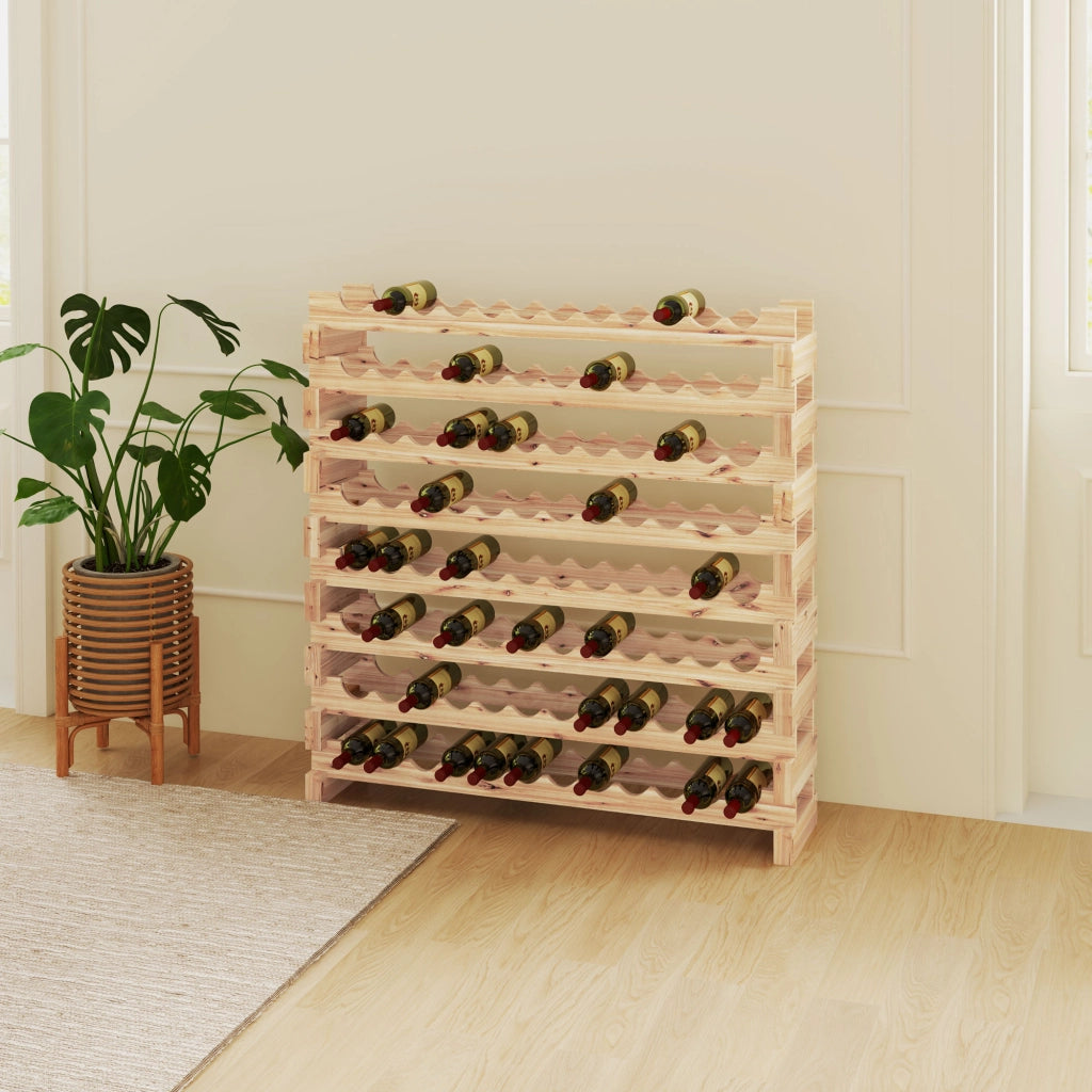 Portabottiglie in Legno 8 Ripiani 96 Bottiglie ¨C Xylo ¨C 114x28x113,5 cm Legno Naturale