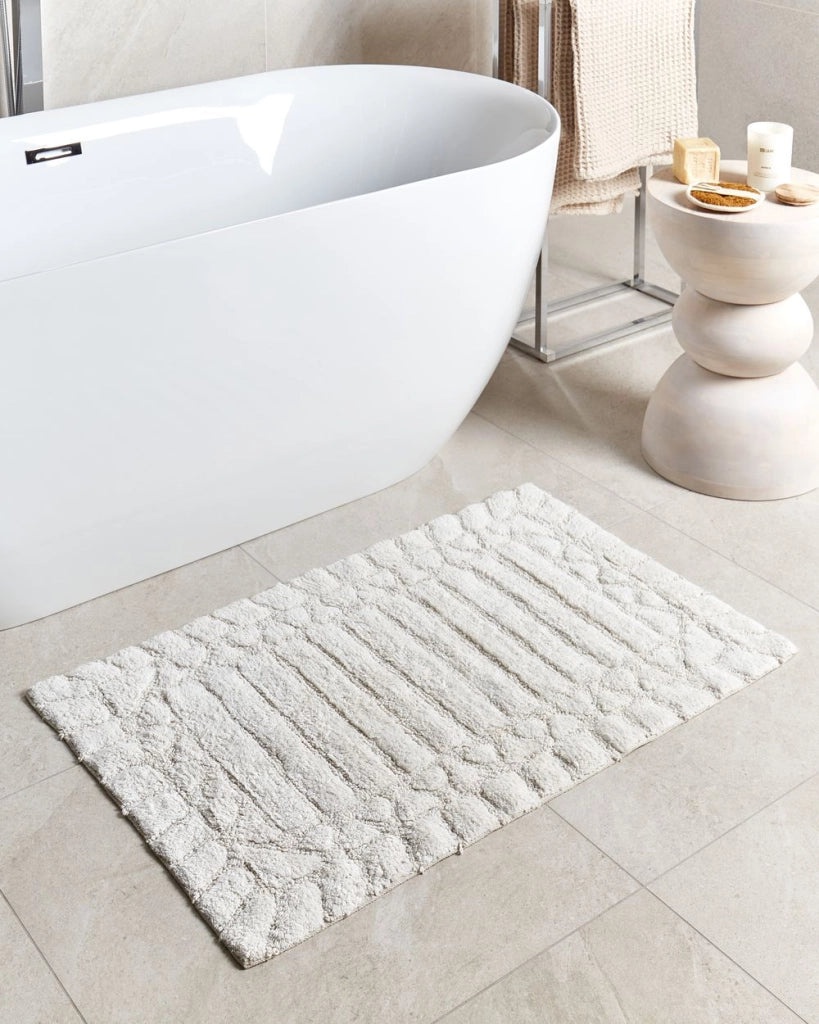 Tappeto da bagno in cotone beige 60 x 90 cm Forma rettangolare Motivo decorativo Tappeto da bagno Accessori da bagno Design moderno