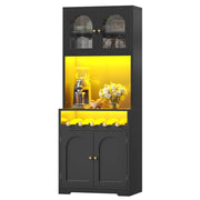 Credenza alta con ripiani regolabili e LED RGB; per cucina e soggiorno; in MDF e metallo; nera; 70×38.3×180 cm