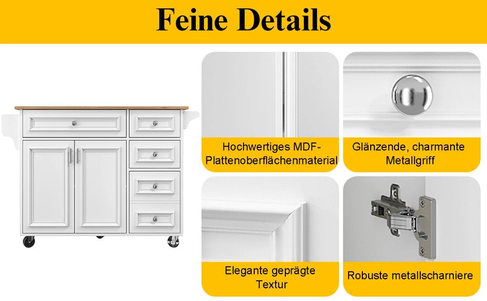 Isola Cucina Multifunzionale con Buffet ¨C Xylo ¨C Bianco, 110x45-75x92 cm