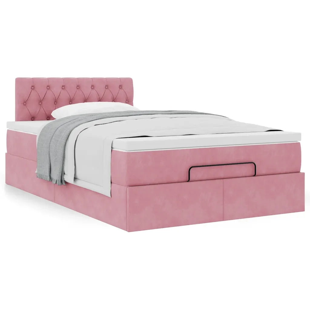 Struttura Letto Pouf con Materasso Rosa 120x200 cm Velluto 3311842