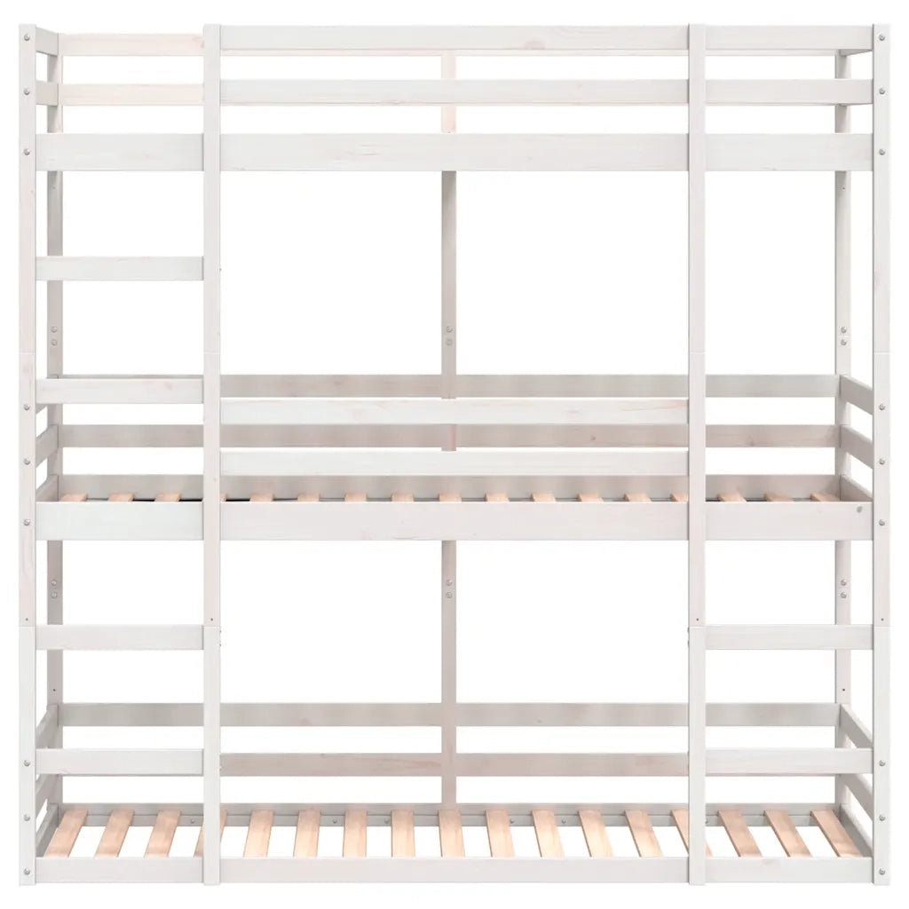 Letto a Castello Triplo Bianco 75x190 cm Legno Massello di Pino