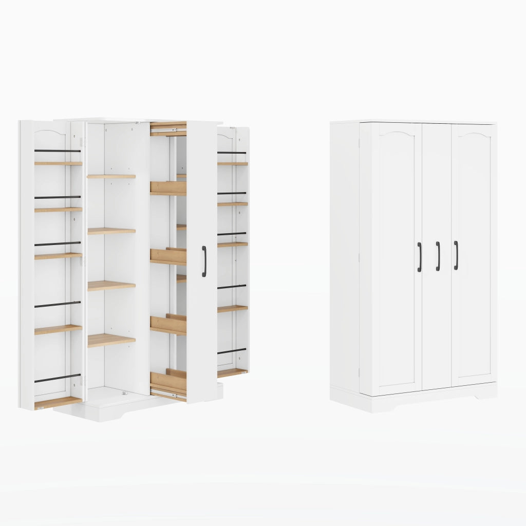 Mobile cucina con doppia anta, estraibile verticale a 4 livelli, ripiani regolabili e struttura in MDF - 150 x 78 x 40 cm, Bianco