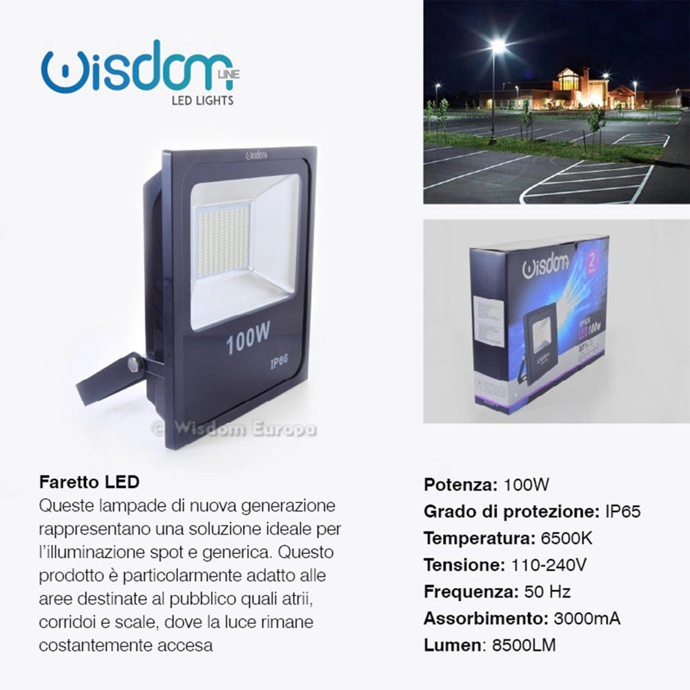 Trade Shop - Faro Professionale A Led 5730 Per Esterno Ip65 Impermeabile Wisdom 100w Slim -