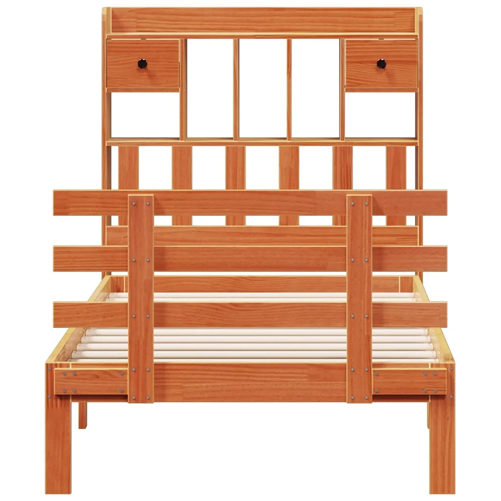 Letto Libreria senza Materasso Marrone Cera 75x190 cm in Pino 3322806