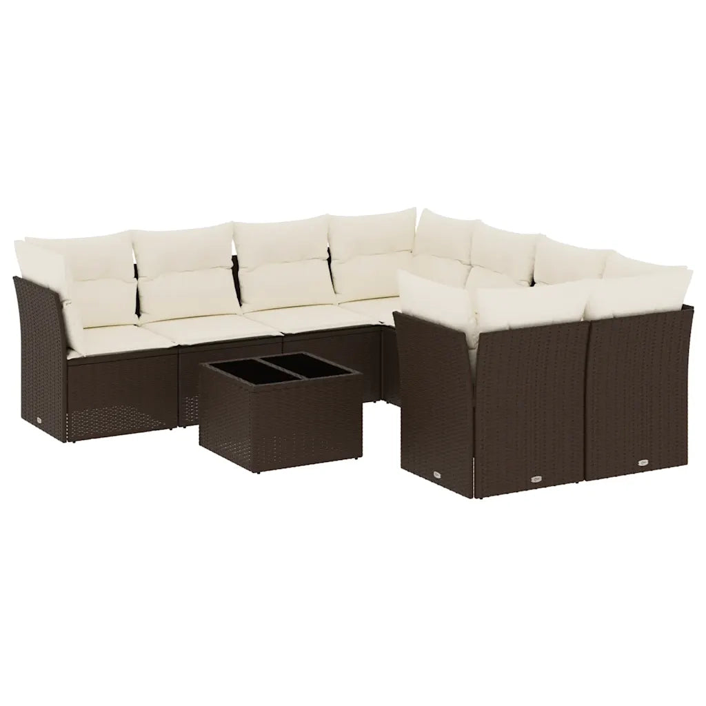 Set Divani da Giardino 9pz con Cuscini Marrone in Polyrattan 3217323
