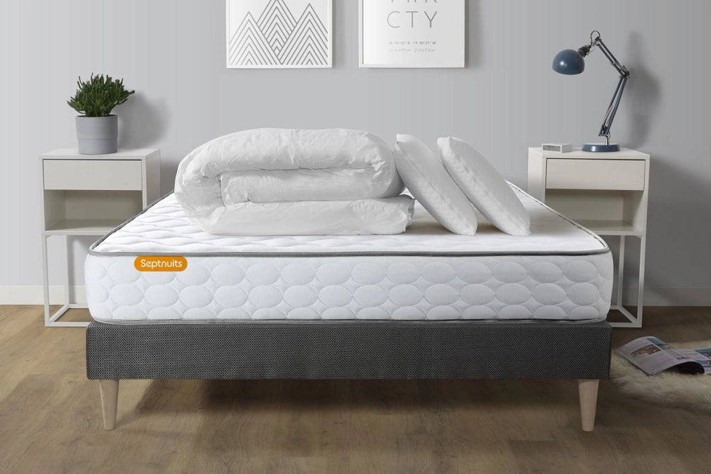 Pacchetto letto completo - Materasso 180x200cm + Box spring con doghe (kit) + 2 cuscini + Piumino - Memo