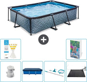 Piscina a forma rettangolare con cornice in pietra - 300 x 200 x 65 cm - Incluso sistema di pompaggio copertura - Kit di pulizia - Matrice solare - 7 pezzi