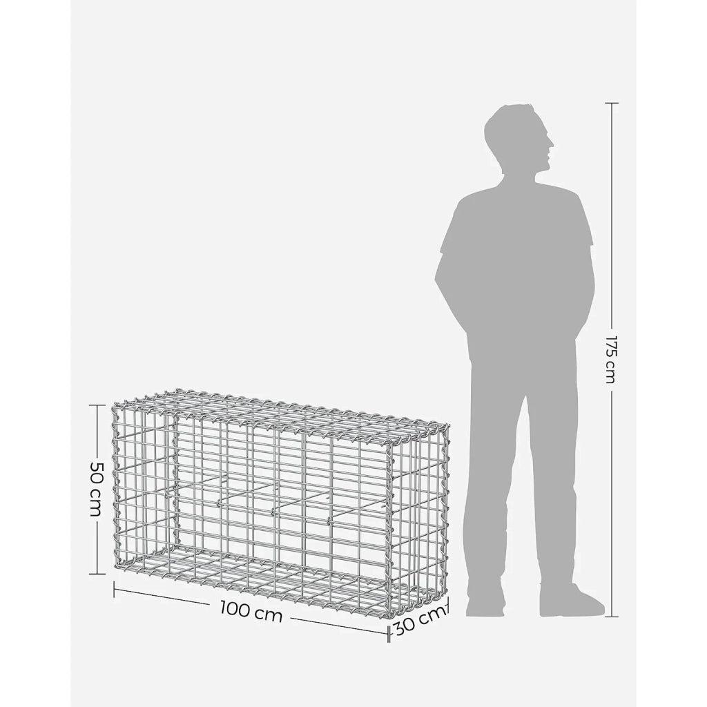 Set di 3 gabbioni per pietre gabbia metallica cestino per pietre maglia 5 x 10 cm zincato muro decorazione da giardino 100 x 50 x 30 cm grigio 12_0005958