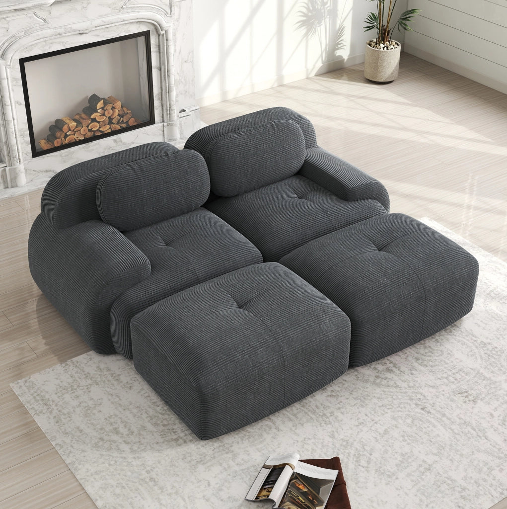 Divano angolare modulare in velluto a coste grigio 208x178x70 cm; senza struttura