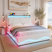 DESMIU Lit Contenitore 140 × 200 cm 2 posti con LED, USB e Type-C, senza materasso, in velluto, beige