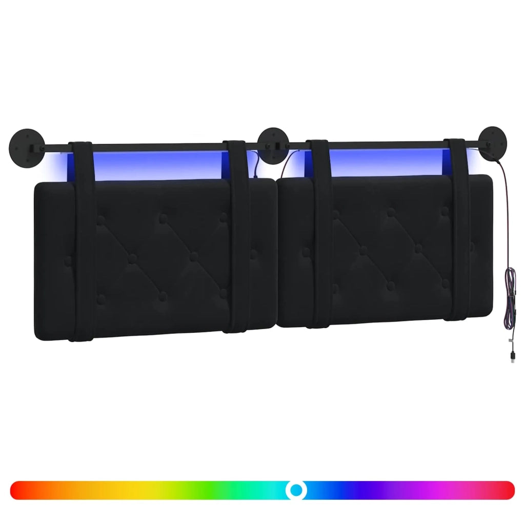 Testiera sospesa Con luce LED Nero Velluto