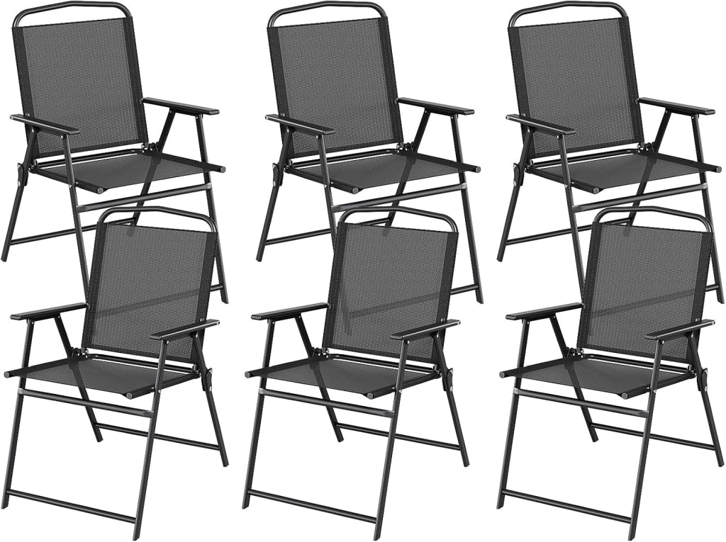 Set di 6 sedie da giardino pieghevoli con schienale, braccioli, sedie da terrazza, sedie da pranzo, fino a 150 kg, sedia pieghevole per campeggio, spiaggia, giardino, piscina, terrazza, colore