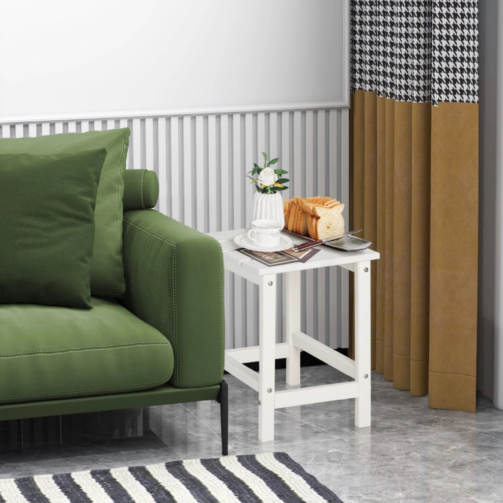 Tavolino da esterno in HDPE resistente alle intemperie, Tavolino adirondack quadrato per patio Bianco-Tavoli da esterno
