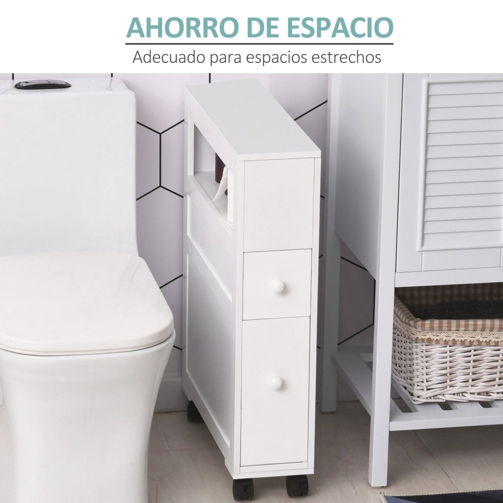 Mobile Bagno 2 Cassetti con Ruote Salvaspazio ¨C Zephmum ¨C 16x52x71,5 cm Bianco