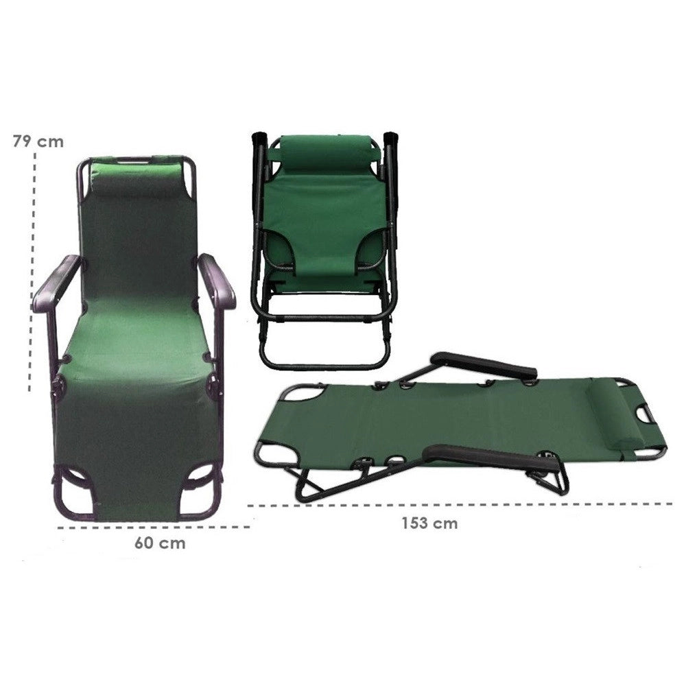 Trade Shop - Sdraio Sedia Verde Lettino Relax Prendisole Da Spiaggia Giardino Pieghevole 285009 -