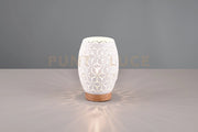 BIDAR LAMPADA DA TAVOLO METALLO BIANCO TAGLIO LASER CON INSERTO IN LEGNO H. 21,5CM 1 LUCE ATTACCO E27