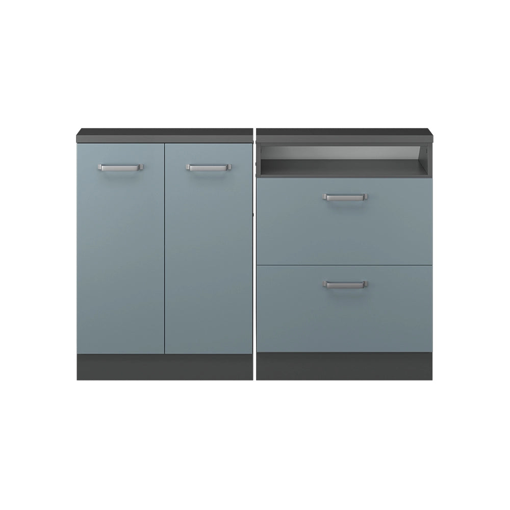 Mobile cucina sottotetto R-Line Grigio-blu/Antracite 120 cm Set di 2 Vicco
