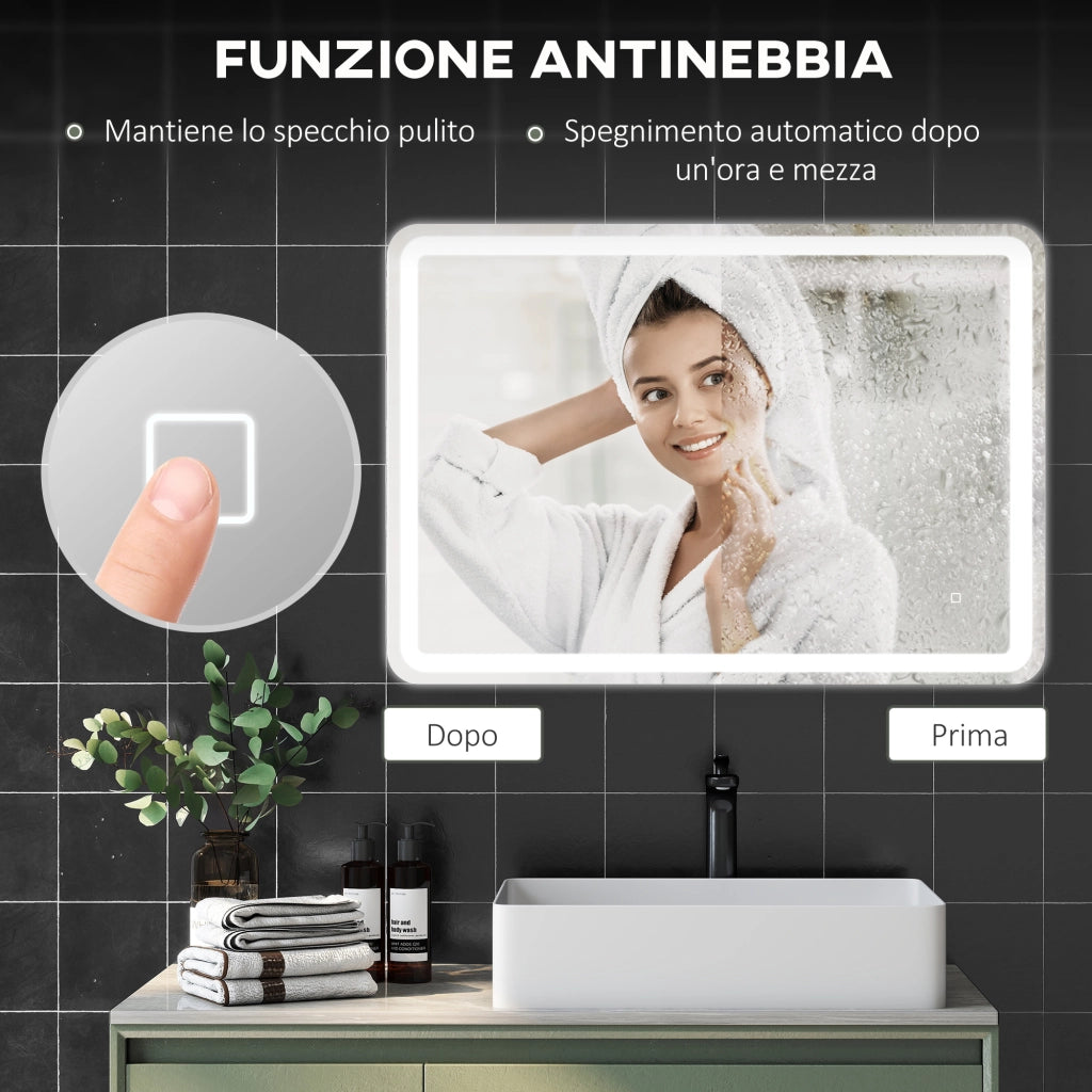 Specchio Bagno LED con Touch e Antiappannamento ¨C Xylo ¨C 70x100cm Bianco