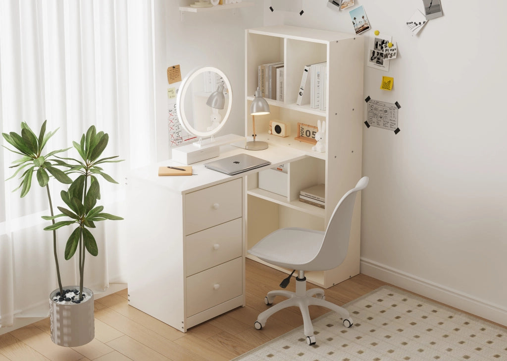 Scrivania angolare con libreria 117 x 63 x 135 cm; bianca; in legno
